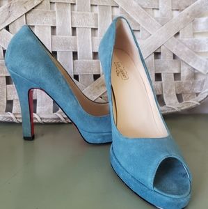 Oh Deer! Judy Teal Leather Suede Red Bottom Peep